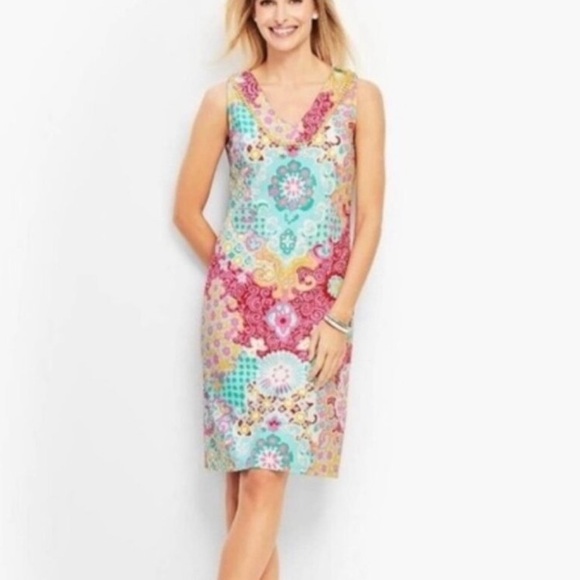 Talbots Medallion Interlock Shift Dress M Colorful Floral Sleeveless Summer - Picture 1 of 11